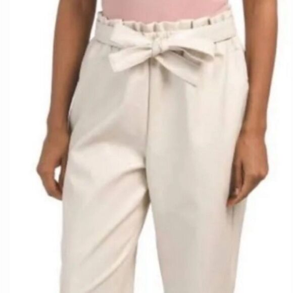 NWT Bagatelle Faux Leather Pants in Natural Cream Size Small Tie Waist Neutral - Picture 7 of 15
